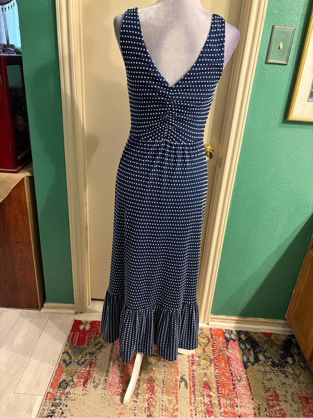 Maeve by Anthropologie Bree Polka Dot Ruched Midi Dress - Picture 6 of 13